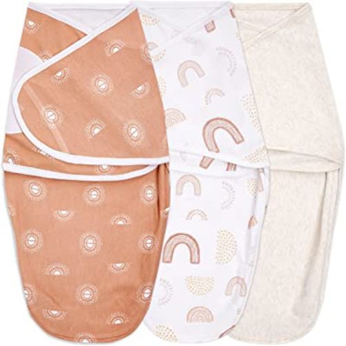 aden + anais Essentials Easy Wrap Swaddle, Cotton Knit Baby Wrap, Newborn Wearable Swaddle Sleep Sack, 3 Pack, Keep Rising, 0-3 Months