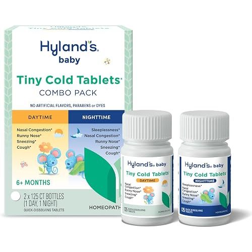 Hyland’s Baby Tiny Cold Tablets, Day and Night Value Pack, Infant and Baby Cold Medicine, Decongestant, Runny Nose and Cough Relief, 250 Quick-Dissolving Tablets