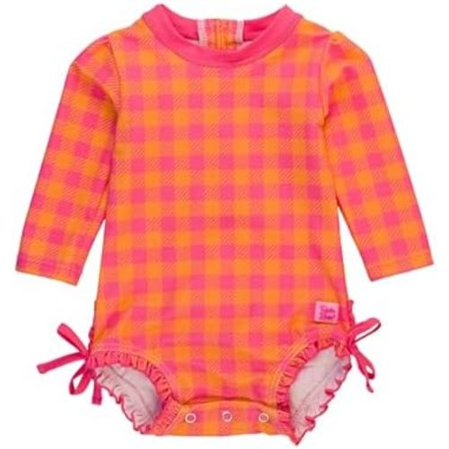 RuffleButts Baby Girls UPF 50+ Sun Protection Gingham Printed Long Sleeve One Piece Rash Guard Swimsuit with Zipper