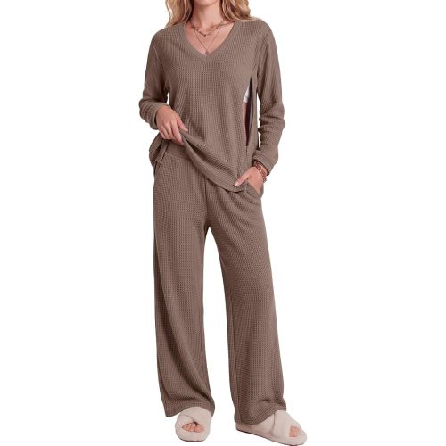 Locoowai 2 Piece Postpartum Nursing Waffle Knit Sets