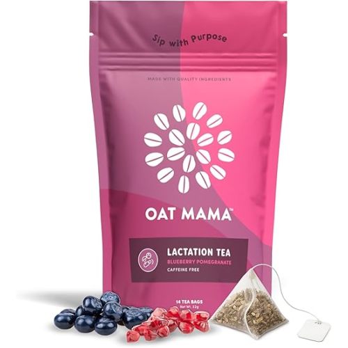 Oat Mama Flavored Lactation Tea for Breastfeeding Moms - Fruity Blueberry Pomegranate Flavor | Breastfeeding Essentials for Milk Supply Increase | Organic Lactation Support & Postpartum Recovery
