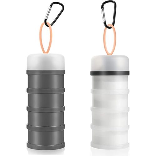 Accmor 2 Pcs Protein Powder Container to Go with Funnels Stand, 4 Compartments Stackable Protein Powder Dispenser for Workout, Fitness, Travel