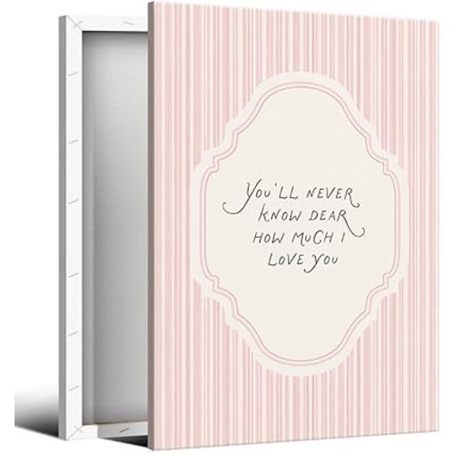 Pink Stripes Nursery Canvas Wall Art, You'll Never Know Dear How Much I Love You Quote Poster, Warming Baby Bedroom Wall Decor, Girl Room Christian Religious Print Picture 12x16in Wrapped Canvas
