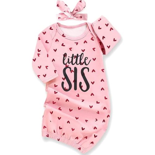 Newborn Baby Girl Little Sister Sleeper Gown Stripe Long Sleeve Nightgown Pajamas Gifts Stuff Essential Outfit