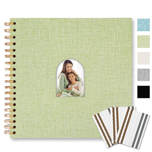 Vienrose 10X10 Inch DIY Scrapbook Album Linen Arch Window Photo Album 40 Blank Pages Scrap Book Photo Albums for Wedding Baby Shower, Grass Green