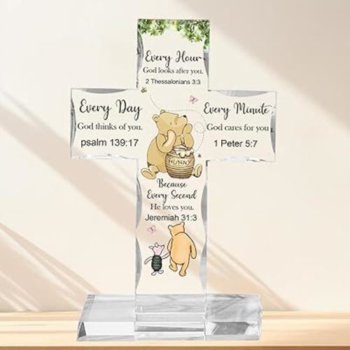 Christian Religious Gifts Acrylic Cross, Inspirational Winnie Bible Verse Plaques, Winnie Faith Keepsake Paperweights, Encouragement Presents for Mom Dad Friend Coworker, Home Office Desk Decor