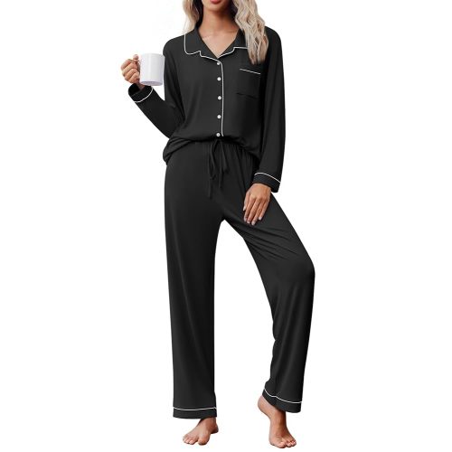 Ekouaer Pajama Sets Women Classic Long Sleeve Button Down Sleepwear Soft Pjs Lounge Sets