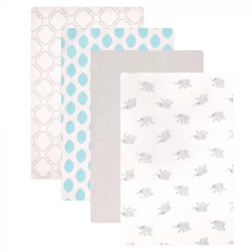 Luvable Friends Baby Cotton Flannel Receiving Blankets, Elephant 4-Pack, One Size