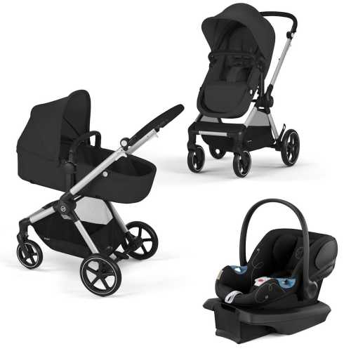 Cybex EOS 5-in-1 Travel System Stroller + Lightweight Aton G Infant Car Seat - Silver / Moon Black