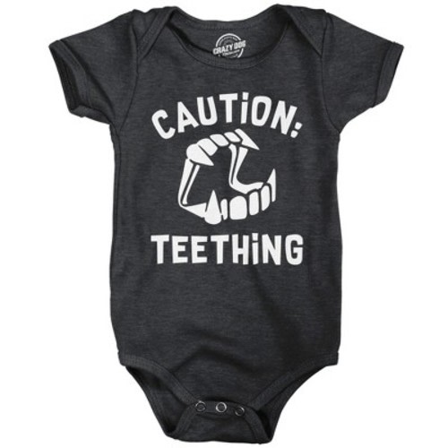 Caution Teething Baby Bodysuit Funny Sarcastic Halloween Vampire Graphic Novelty Jumper For Infants - Crazy Dog Baby Bodysuit For Halloween Season 12