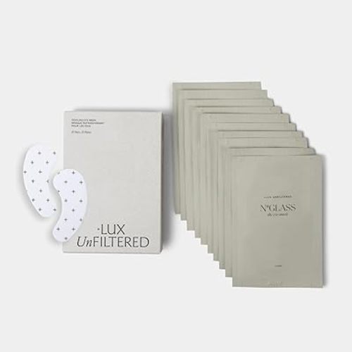 + Lux Unfiltered Cooling Under Eye Patches - Anti-Slip Caffeine Infused Korean Eye Mask - Reduces Puffiness, Brightens, & Hydrates Skin - Fragrance Free, Vegan, & Cruelty Free - 10 Count