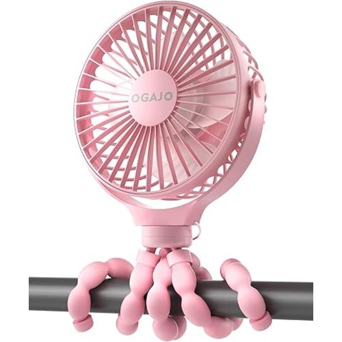 Portable Stroller Fan Personal rechargeable USB Fans With 5200mAh 3 Speeds Battery Small Baby Car Seat Mini Handheld Clip On Fan for Pram Crib Bike Treadmill Outdoor Camping Travel and Student Desk