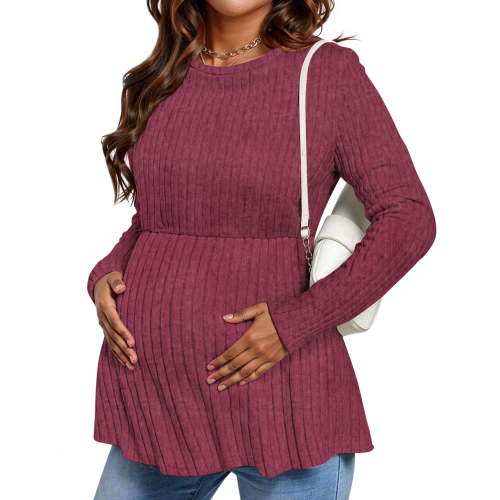 WellSize Women Maternity Tops Casual Tunic Fall Shirts Crew Neck Long Sleeve Pregnancy Clothes