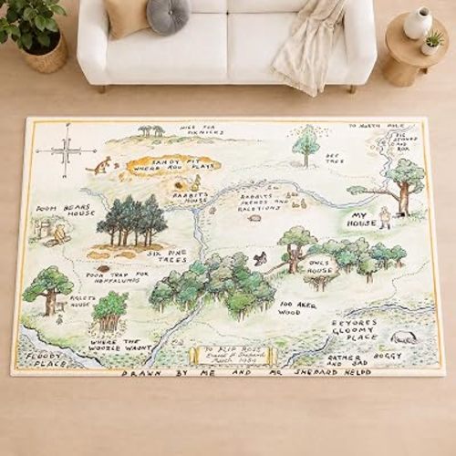 100 Acre Wood Map The Jungle Rug Carpet Area Rugs Shag Rug Modern Fluffy Living Room Outdoor for Boys Girls Kids Room Home Decor (4' x 6' (Rectangular))