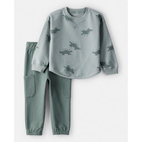 Toddler Boy Dinosaur French Terry Long-Sleeve Tee & Pant Set- Green/Grey | Carter's
