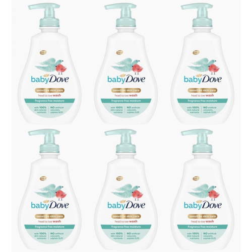 Baby Dove Tip to Toe Baby Wash Sensitive Skin Fragrance Free Hypoallergenic 6 PK 200 ml