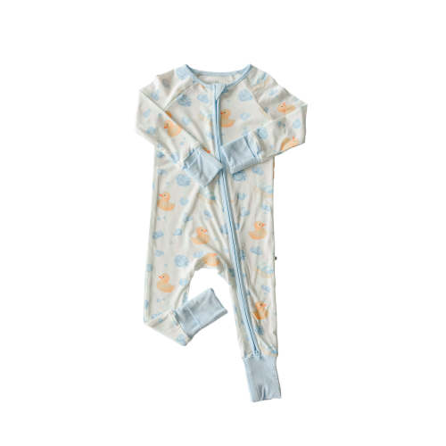 Convertible Zip Romper in Bubble Duckies Blue | Caden Lane