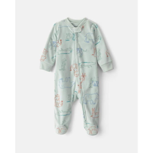 Baby Boy Safari Fleece 2-Way Zip Sleep & Play Pajamas - Green | Carter's