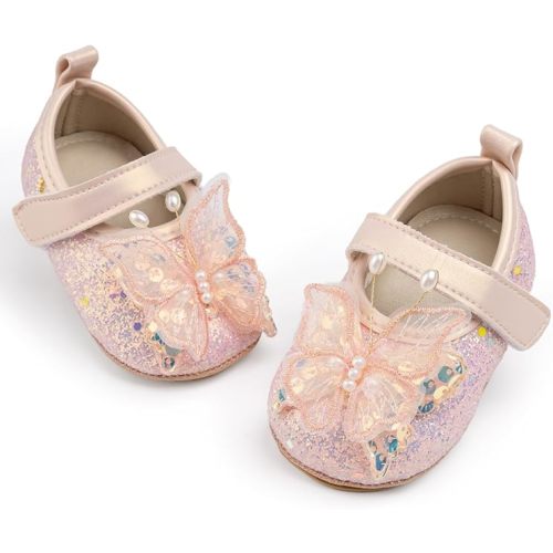HsdsBebe Baby Girls Mary Jane Flats Non Slip Soft Sole Bowknot Princess Wedding Dress Shoes Toddler First Walkers Infant Newborn Baptism Crib Shoes