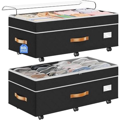 Budding Joy 80L 2 Pack Adjustable Under Bed Storage with Wheels