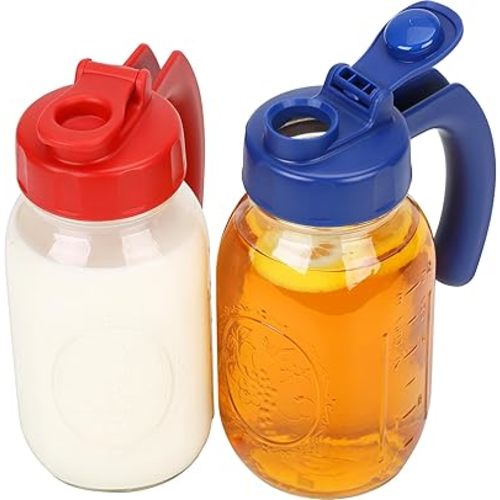2 Pack Regular Mouth Mason Jar Lids with Handle, Airtight & Leak-proof Seal, Easy Pouring Spout, Turns your Mason Jar into Pitcher, Jars not included