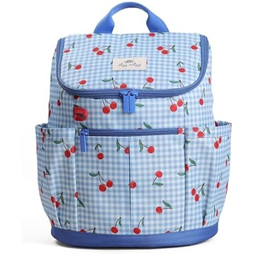 Itzy Ritzy Toddler & Kids Backpack - Lightweight Preschool & Elementary School Bag with Padded Straps, Trolley Sleeve, 2 Side Pockets, Tablet Sleeve & Name Label (Cherries)