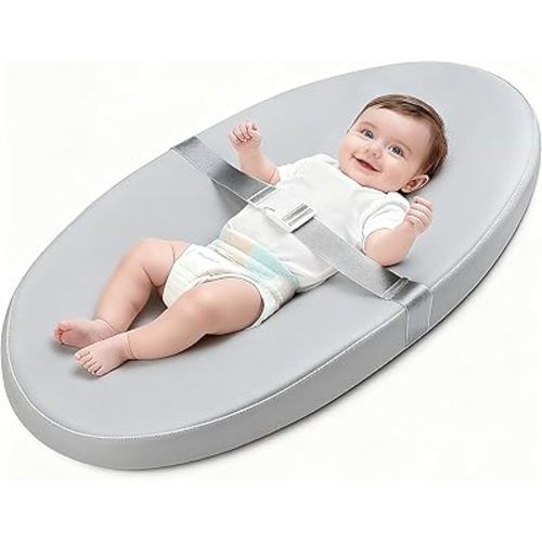 Baby Diaper Changing Pad, Wipeable Baby Changing Pad for Dresser, Contoured Waterproof Changing Pad with PU Cover, Non-Slip Safety Belt & Bottom, Portable, Lightweight (Grey)