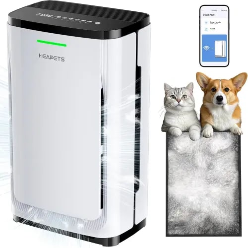 Pet Air Purifier Large Home up to 4200 sq ft, Suck up Floating Cat Dog Hair, 7-Stage Filter Anion Activated Carbon HEPA Air Purifiers WiFi for Dander Odor Allergies Smoke Dust, Zero Ozone, P339 White