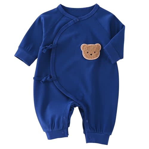 Newborn Baby Cute Bear Patched Onesie, Unisex Long Sleeve Clothes, Baby Boy's Girl's Outfits