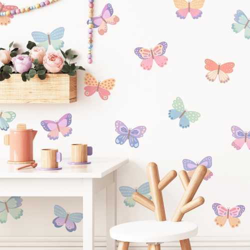 Butterfly Wall Decals - Kids Room Wall Stickers, Girl Nursery Decor, Reusable and Removable Butterfly Wall Art