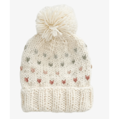 Hearts Pom Knit Hat - XS