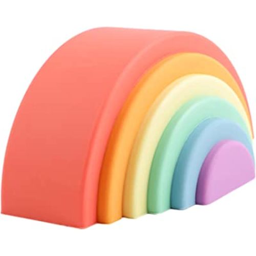 BLUE GINKGO Silicone Rainbow Stacker - Montessori Rainbow Nesting Puzzle | Kids and Toddler Stacking Toy | Stacking Rainbow Puzzle, Sensory Rainbow Toys - 6 Layers (Matte