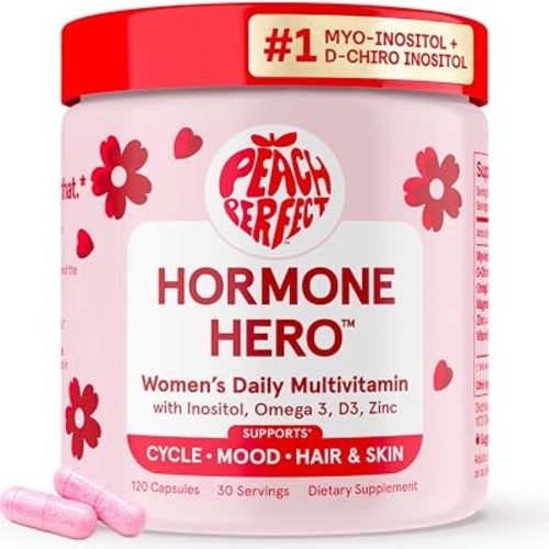 Peach Perfect Inositol Multivitamin – Myo-Inositol & D-Chiro 40:1 Blend, Omega-3, Vitamin D3, Magnesium, Zinc – Supports Women’s Health, Mood, Energy, Supplement – 30 SVG