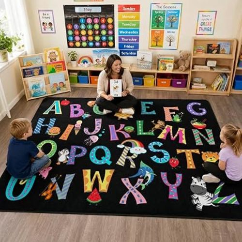 5x7 Ft ABC Rug, Colorful Alphabet Kids Play Rug for Classroom Educational