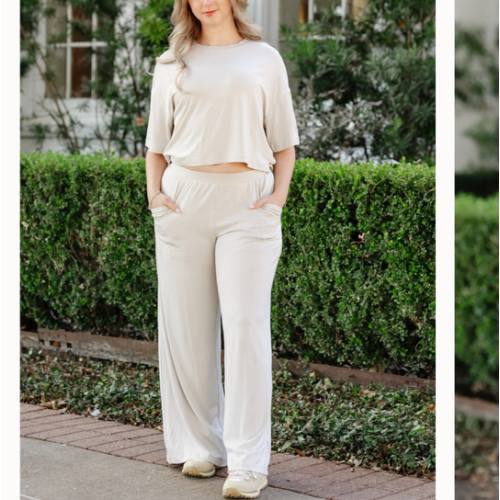 Bamboo Women’s Wide Leg Pant Set in Oat – Kyte Living