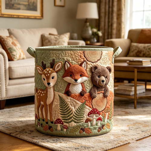 Quilted Fabric Storage Basket with Handles, Decorative Laundry Hamper for Bedroom Nursery, Soft Collapsible Toy Organizer for Clothes Blankets and Household Items