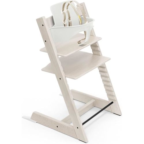 Stokke Tripp Trapp High Chair, Whitewash - Adjustable, Convertible Chair for Children & Adults - Includes Baby Set with Removable Harness for Ages 6-36 Months - Ergonomic & Classic Design