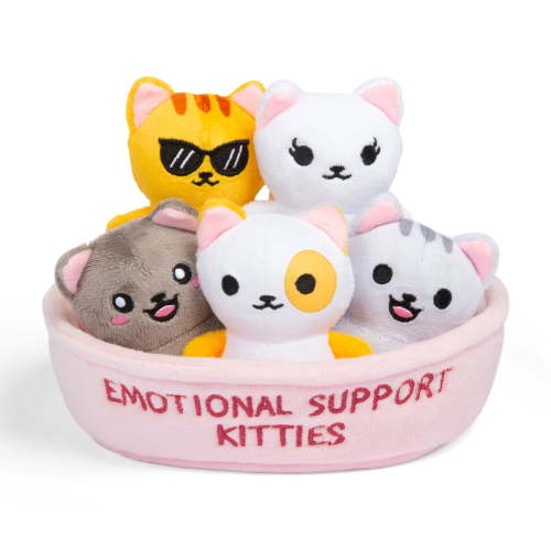 Emotional Support Kitties Plush Toys by Emotional Support Pals, 5 Mini Plushies with Carrying Basket, Purr-fect Stocking Stuffer Gift Idea
