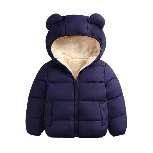 Qtinghua Toddler Baby Boy Girl Hooded Coat Cute Ear Long Sleeve Zipper Jacket Winter Warm Outerwear Tops Blue 6-12 Months