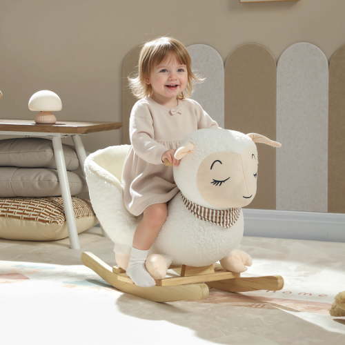Qaba Baby Rocking Horse, Sheep Rocking Horse for Toddlers, Plush Stuffed Ride-on Animal Rocker with Lullaby Song