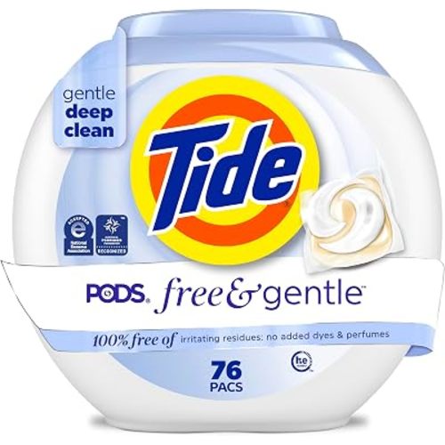 Tide PODS Free & Gentle laundry detergent, 76 ct, Trusted, gentle laundry detergent pods, 100% free of irritating residues: no added dyes and perfumes