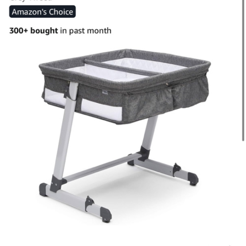 Simmons Kids By The Bed City Sleeper Bassinet for Twins - Adjustable Height Portable Crib with Wheels & Airflow Mesh, Grey Tweed