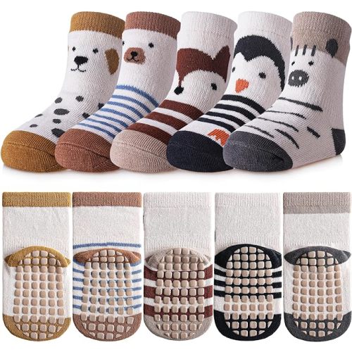 TRUEHAN 5 Pairs Non-Slip Socks - 6-12 Months
