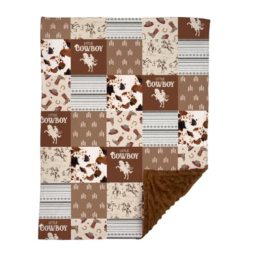 Western Baby Blanket, Cowboy Minky Blankets for Boys Girls, Nursery Room Decor, Soft Warm Lightweight Nursery Bed Blanket for Newborn Toddlers Son Daughter (10)