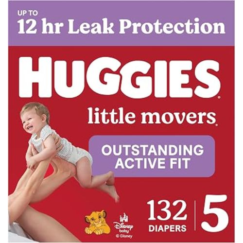 Huggies Size 5 Diapers, Little Movers Baby Diapers, Size 5 (27+ lbs), 132 Count (2 Packs of 66), Packaging May Vary