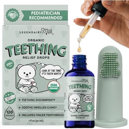 Legendairy Milk Organic Baby Teething Drops with Toothbrush, 120 Servings