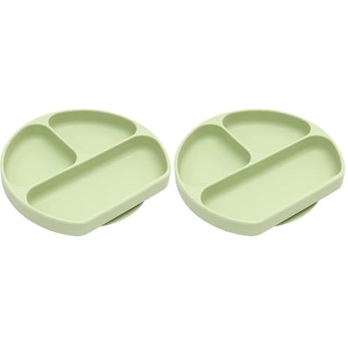 Bumkins Silicone Grip Dish, Suction Plate, Divided Plate, for Baby and Toddler, BPA Free, Microwave and Dishwasher Safe – Sage (Pack of 2)