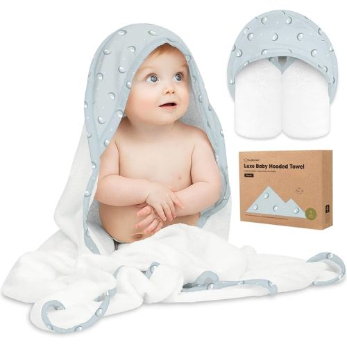 KeaBabies Hooded Baby Towel for Newborn - Viscose Derived from Bamboo Large Baby Bath Towels with Hood for Boys, Girls, Toddler, Extra Absorbent & Soft Newborn Bath Essentials (Lunaris, Regular)