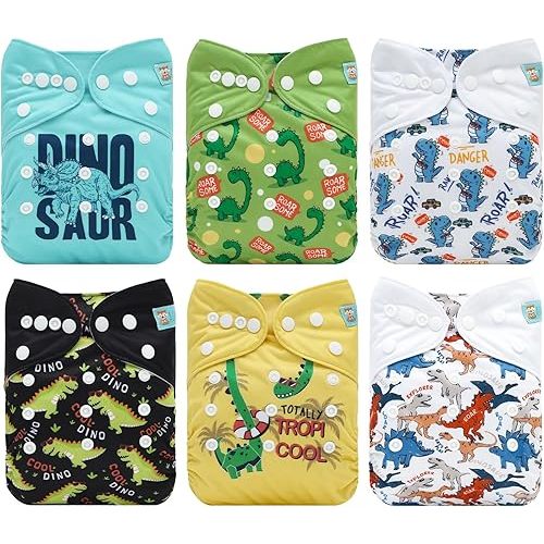 ALVABABY Baby Cloth Diaper 6 Pack with 12 Inserts One Size Cloth Diaper Covers Adjustable Washable Reusable for Baby Girls and Boys