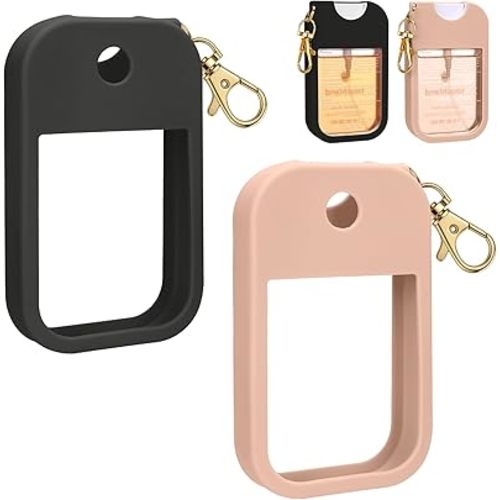 AIERSA Hand Sanitizer Spray Case Compatible with Touchland, Silicone Hand Sanitizer Case Holder with Keychain for Touch Land Mist Case 1FL. OZ -Blush Beige+Black